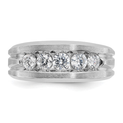 14K Weißgold Herren Ring mit satinierter Oberfläche und 1K Diamanten, komplett gefasst