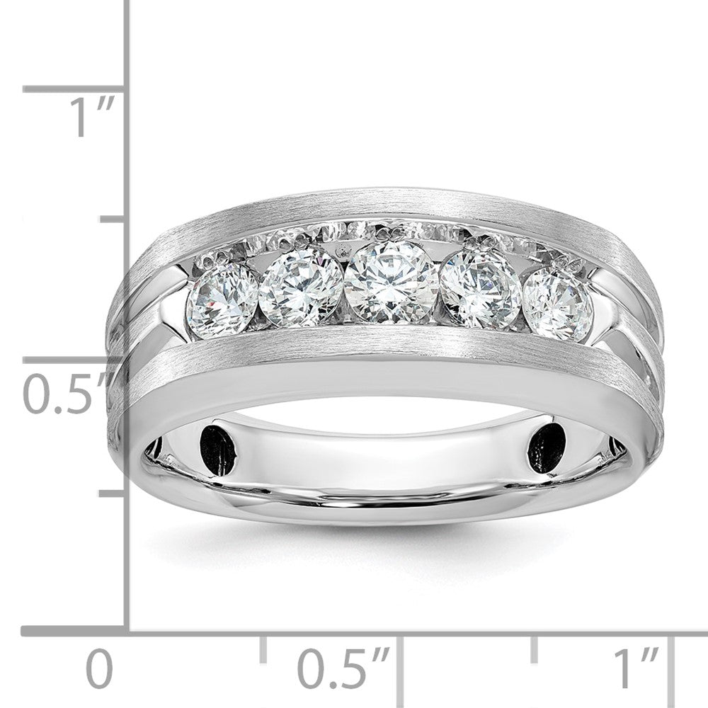 14K Weißgold Herren Ring mit satinierter Oberfläche und 1K Diamanten, komplett gefasst