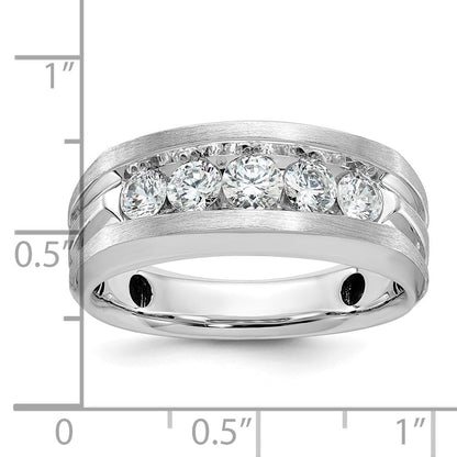 14K Weißgold Herren Ring mit satinierter Oberfläche und 1K Diamanten, komplett gefasst