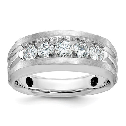 14K Weißgold Herren Ring mit satinierter Oberfläche und 1K Diamanten, komplett gefasst