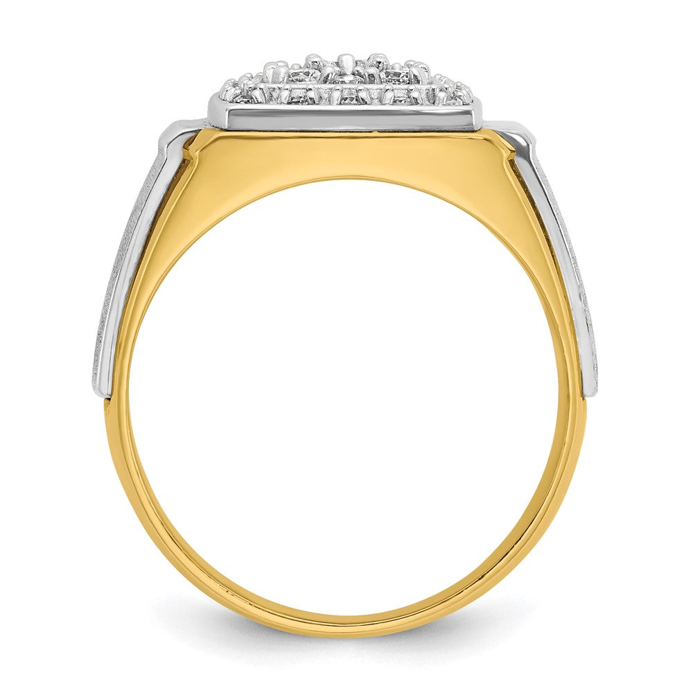 14K Bicolor-Gold Herren-Ring, poliert und satiniert, mit 0,5K Diamanten, komplett besetzt