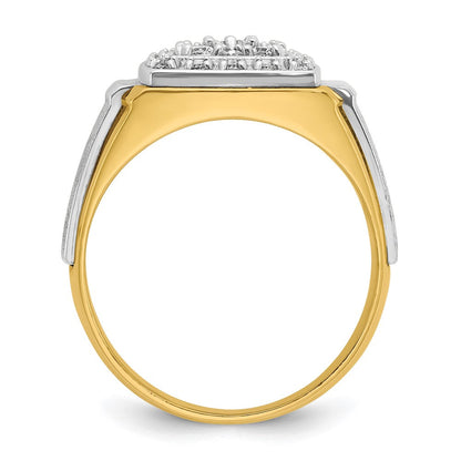 14K Bicolor-Gold Herren-Ring, poliert und satiniert, mit 0,5K Diamanten, komplett besetzt