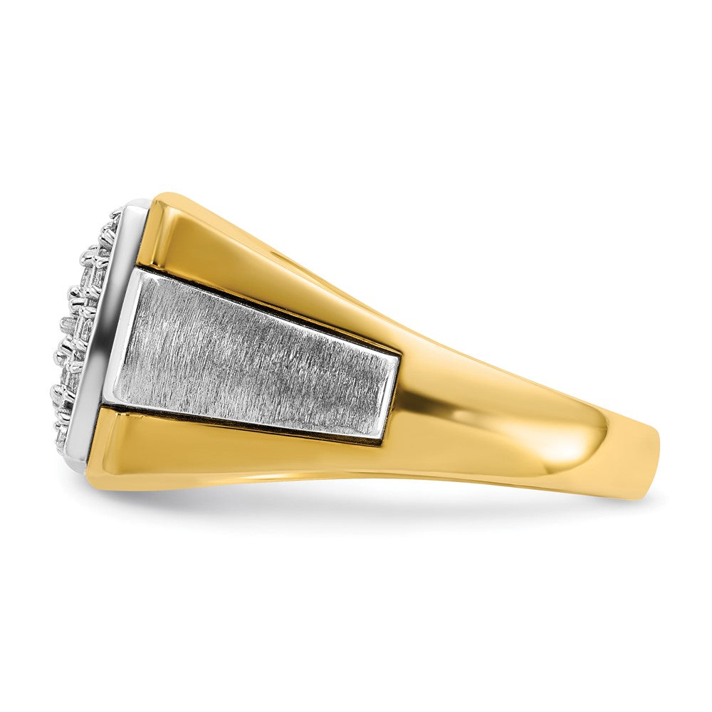 14K Bicolor-Gold Herren-Ring, poliert und satiniert, mit 0,5K Diamanten, komplett besetzt