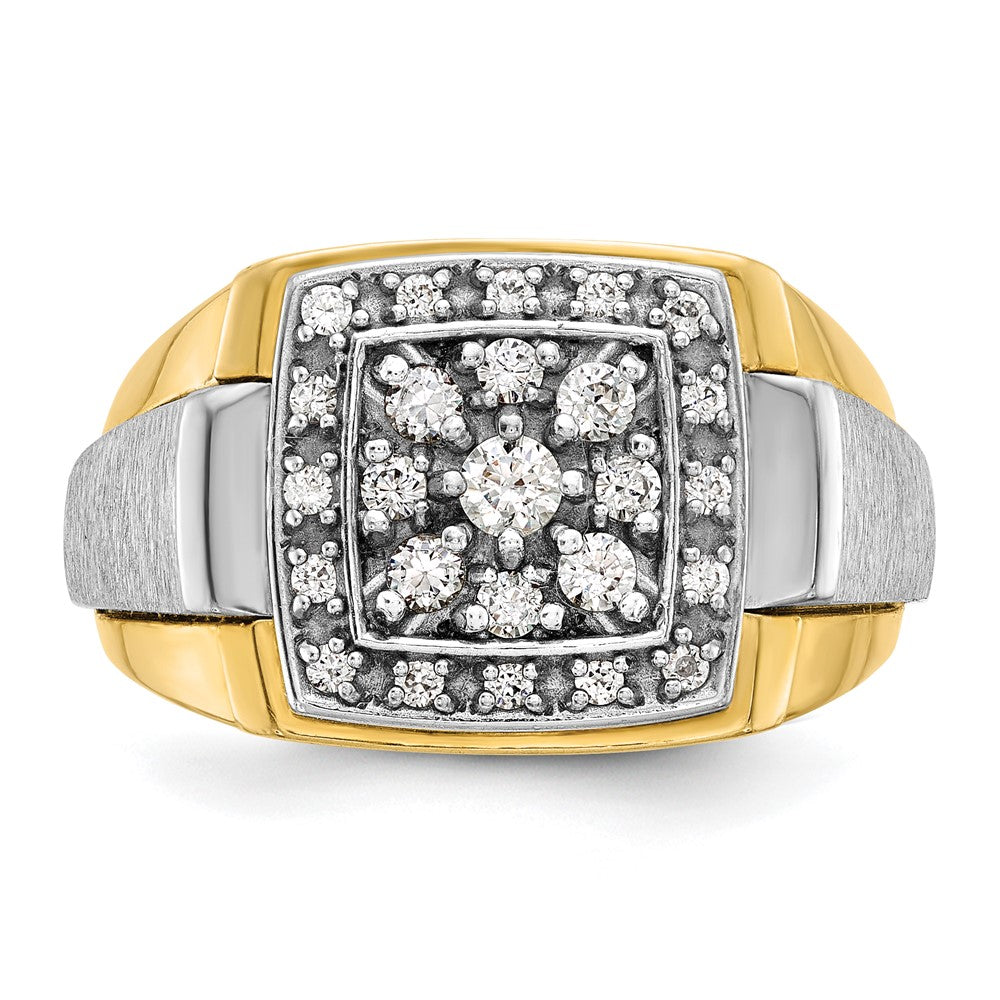 14K Bicolor-Gold Herren-Ring, poliert und satiniert, mit 0,5K Diamanten, komplett besetzt