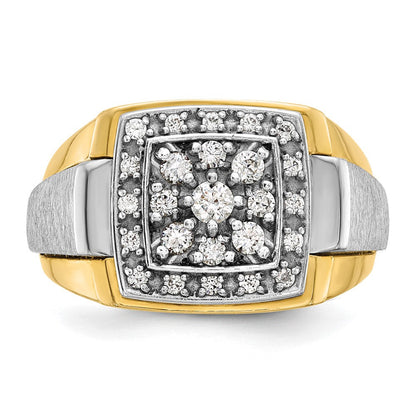 14K Bicolor-Gold Herren-Ring, poliert und satiniert, mit 0,5K Diamanten, komplett besetzt
