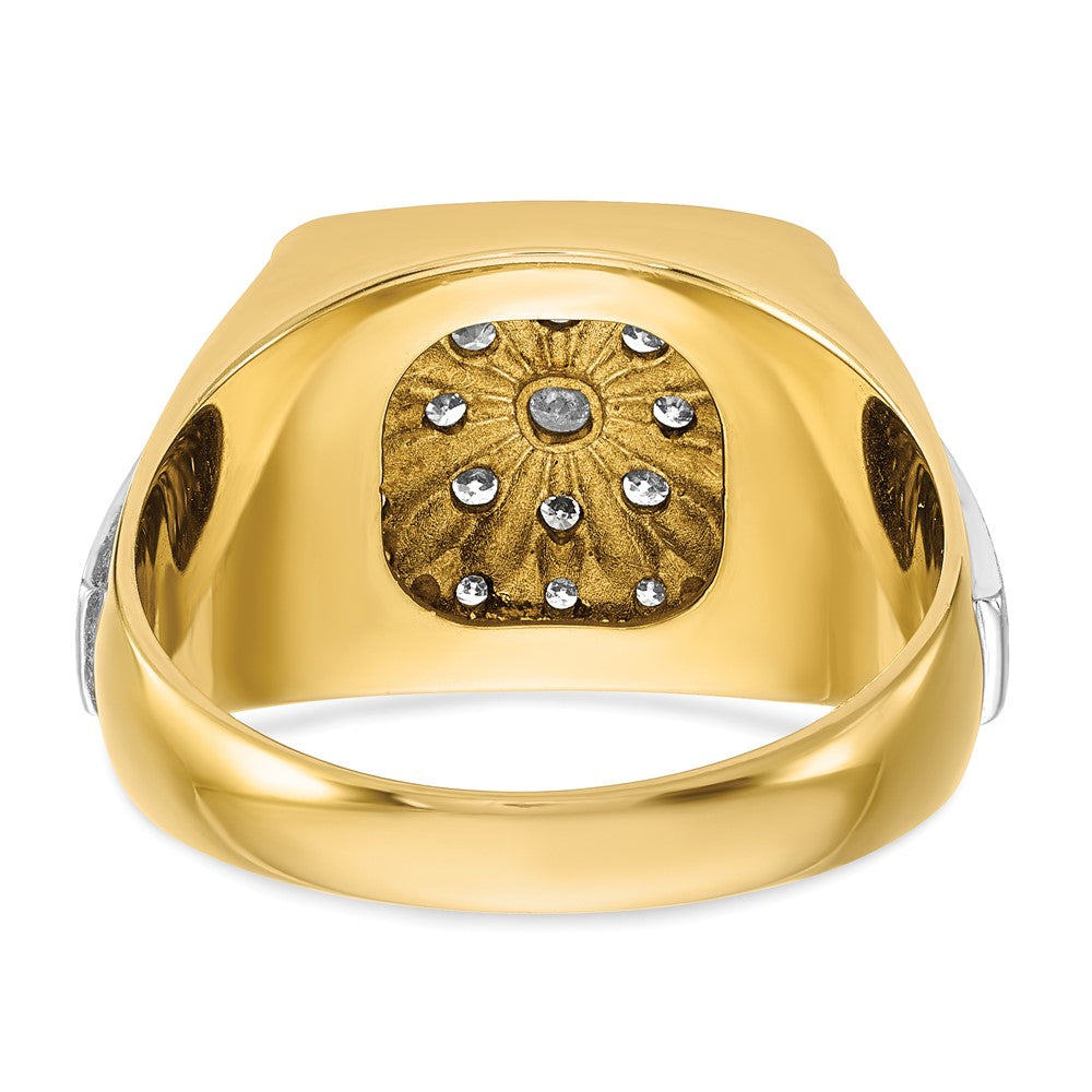 14K Bicolor-Gold Herren-Ring, poliert und satiniert, mit 0,5K Diamanten, komplett besetzt