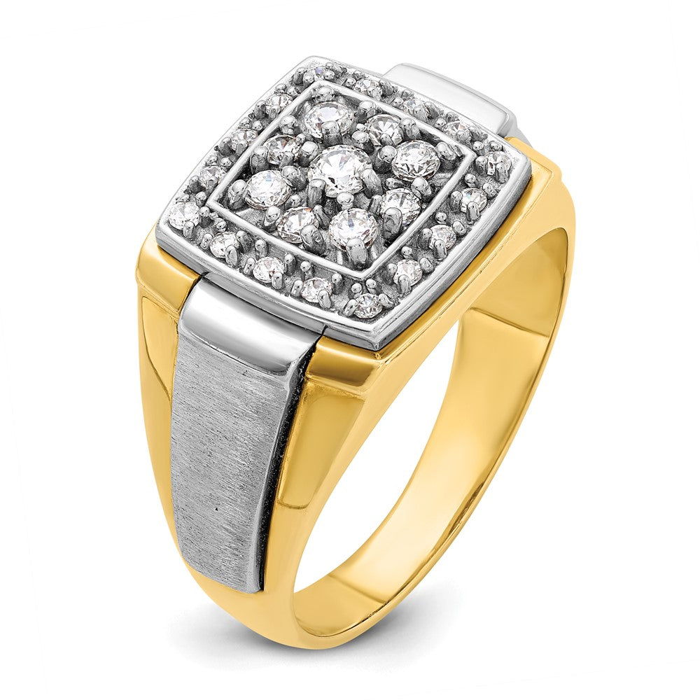 14K Bicolor-Gold Herren-Ring, poliert und satiniert, mit 0,5K Diamanten, komplett besetzt