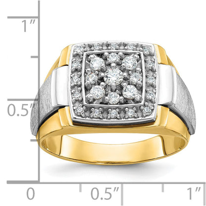 14K Bicolor-Gold Herren-Ring, poliert und satiniert, mit 0,5K Diamanten, komplett besetzt