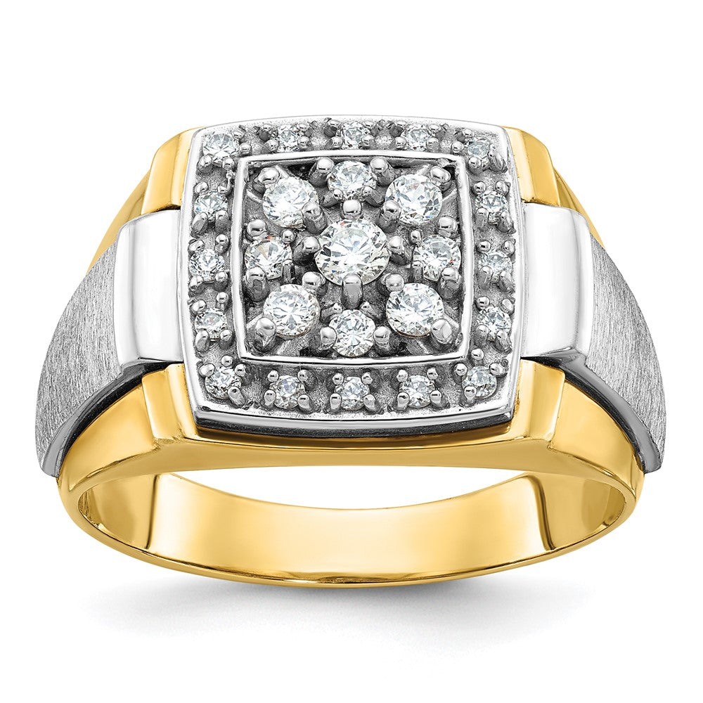 14K Bicolor-Gold Herren-Ring, poliert und satiniert, mit 0,5K Diamanten, komplett besetzt