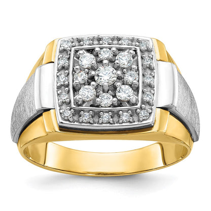14K Bicolor-Gold Herren-Ring, poliert und satiniert, mit 0,5K Diamanten, komplett besetzt
