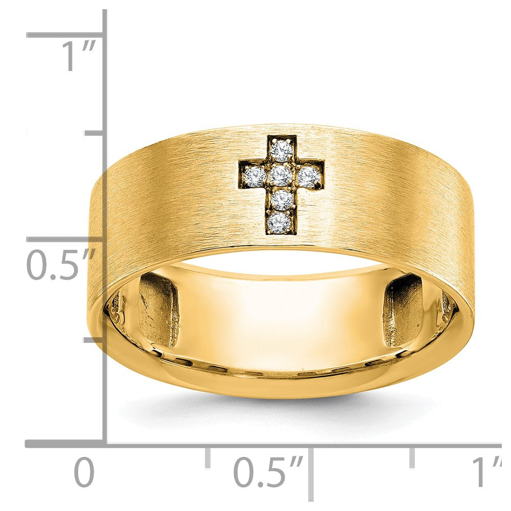 10K Gelbgold Ibgoodman Herren Satiniert 1/20 Karat A Qualität Diamant Kreuz Ring