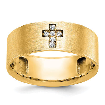 10K Gelbgold Ibgoodman Herren Satiniert 1/20 Karat A Qualität Diamant Kreuz Ring