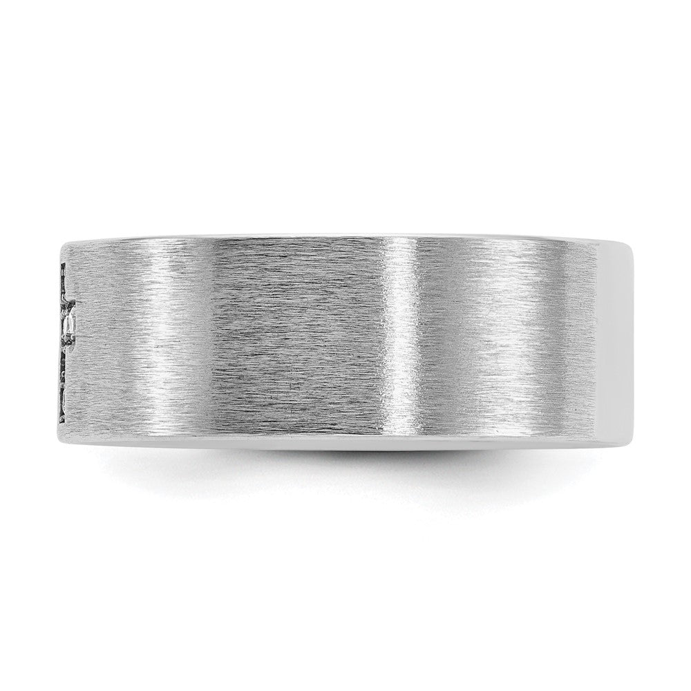 14K Weißgold Herrenring mit Kreuzmotiv, satiniert, 0,05 ct. Laborgezüchteter Diamant VS/SI+ G+