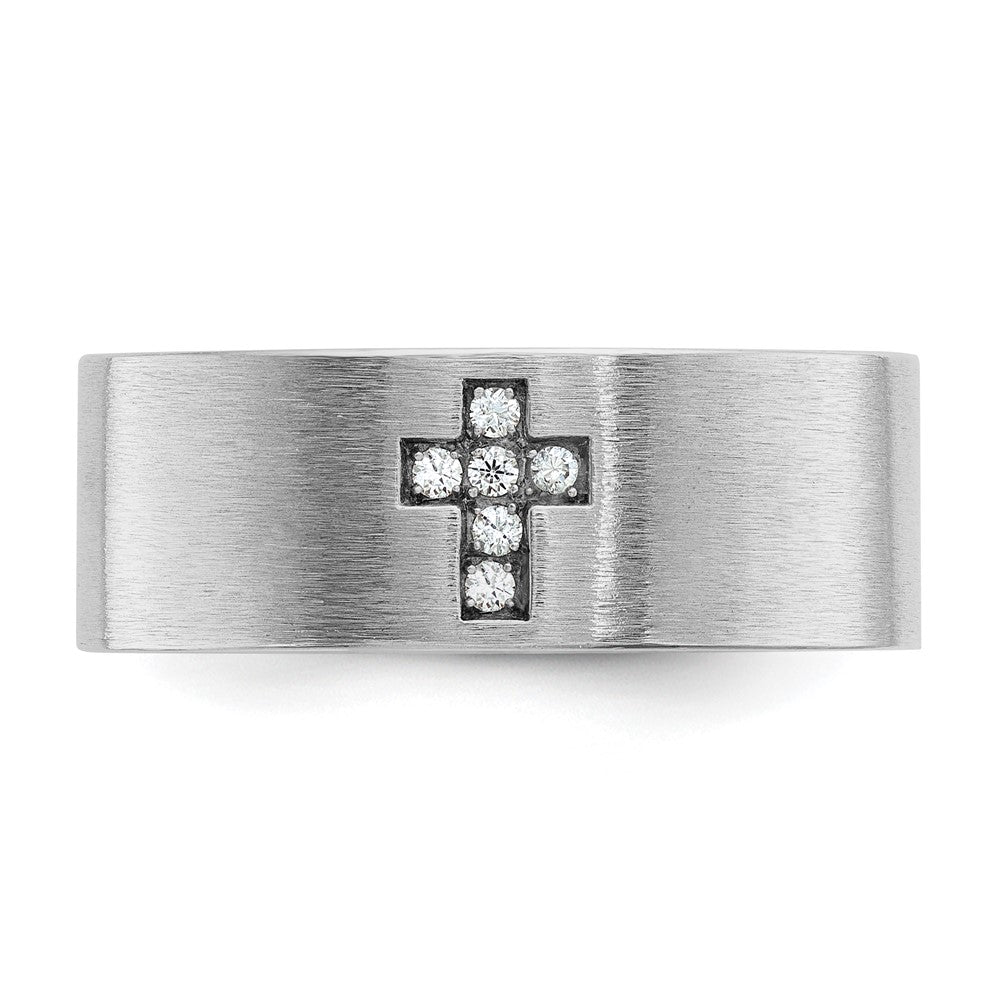 14K Weißgold Herren Kreuz Satin 1/20K Diamant Ring komplett