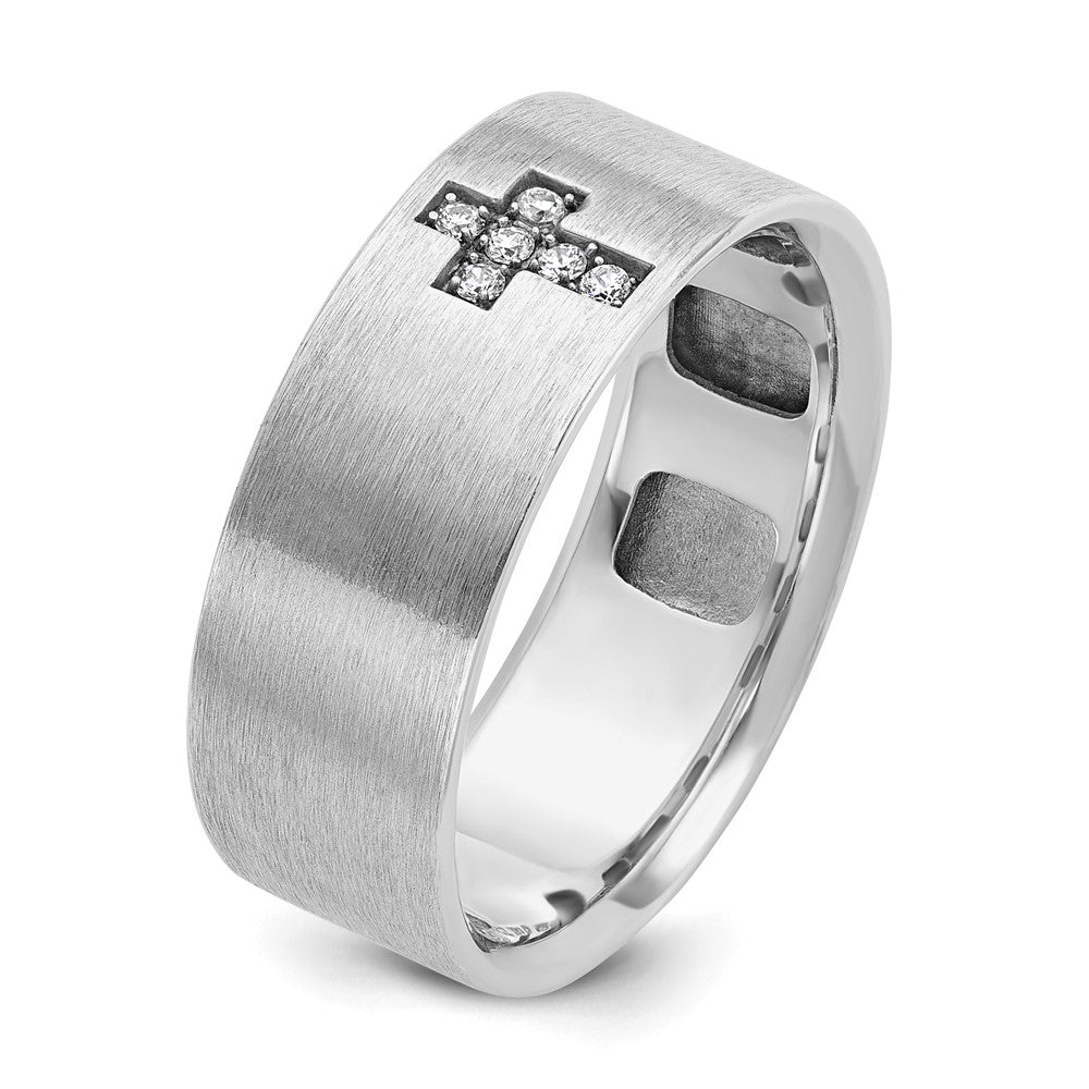 14K Weißgold Herrenring mit Kreuzmotiv, satiniert, 0,05 ct. Laborgezüchteter Diamant VS/SI+ G+