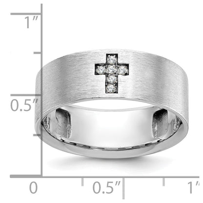 14K Weißgold Herren Kreuz Satin 1/20K Diamant Ring komplett