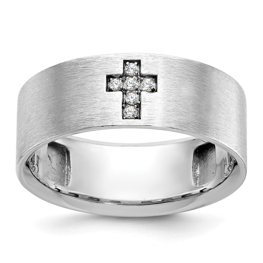 14K Weißgold Herren Kreuz Satin 1/20K Diamant Ring komplett