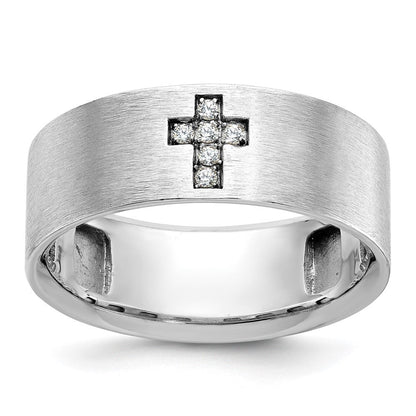 14K Weißgold Herren Kreuz Satin 1/20K Diamant Ring komplett