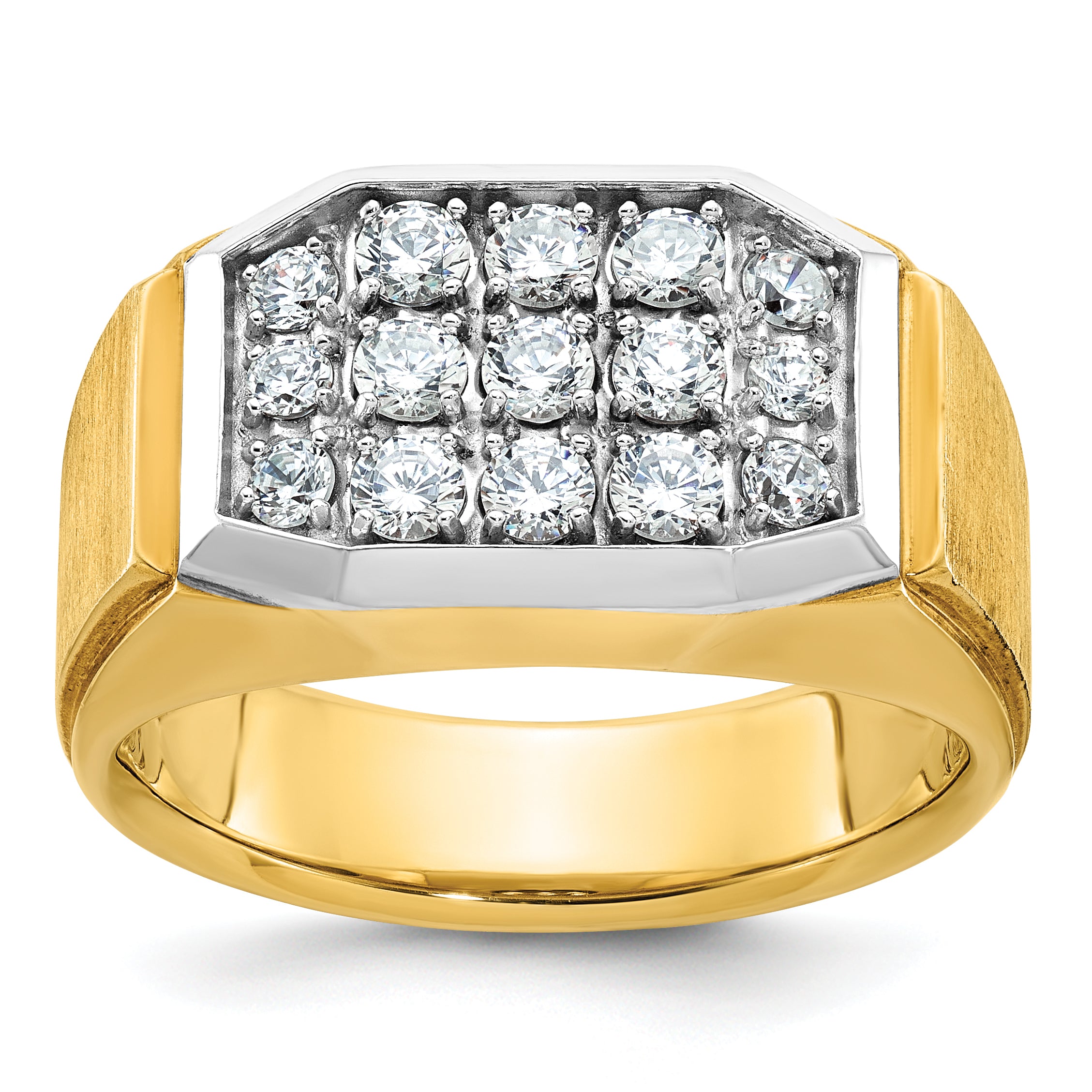 10K Gelb mit Rhodium Ibgoodman mit Weiß Rhodium Herren Poliert und Satiniert 1 Karat A Qualität Diamant Cluster Ring