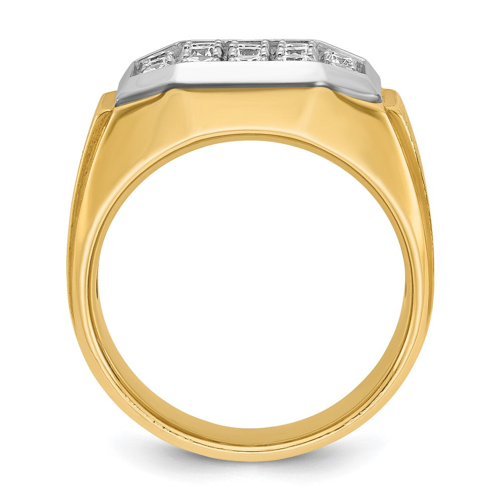 14K Gelbgold und Rhodium mit Weißrhodium Herren Satin 1K Diamant Komplettring