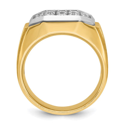 14K Gelbgold und Rhodium mit Weißrhodium Herren Satin 1K Diamant Komplettring