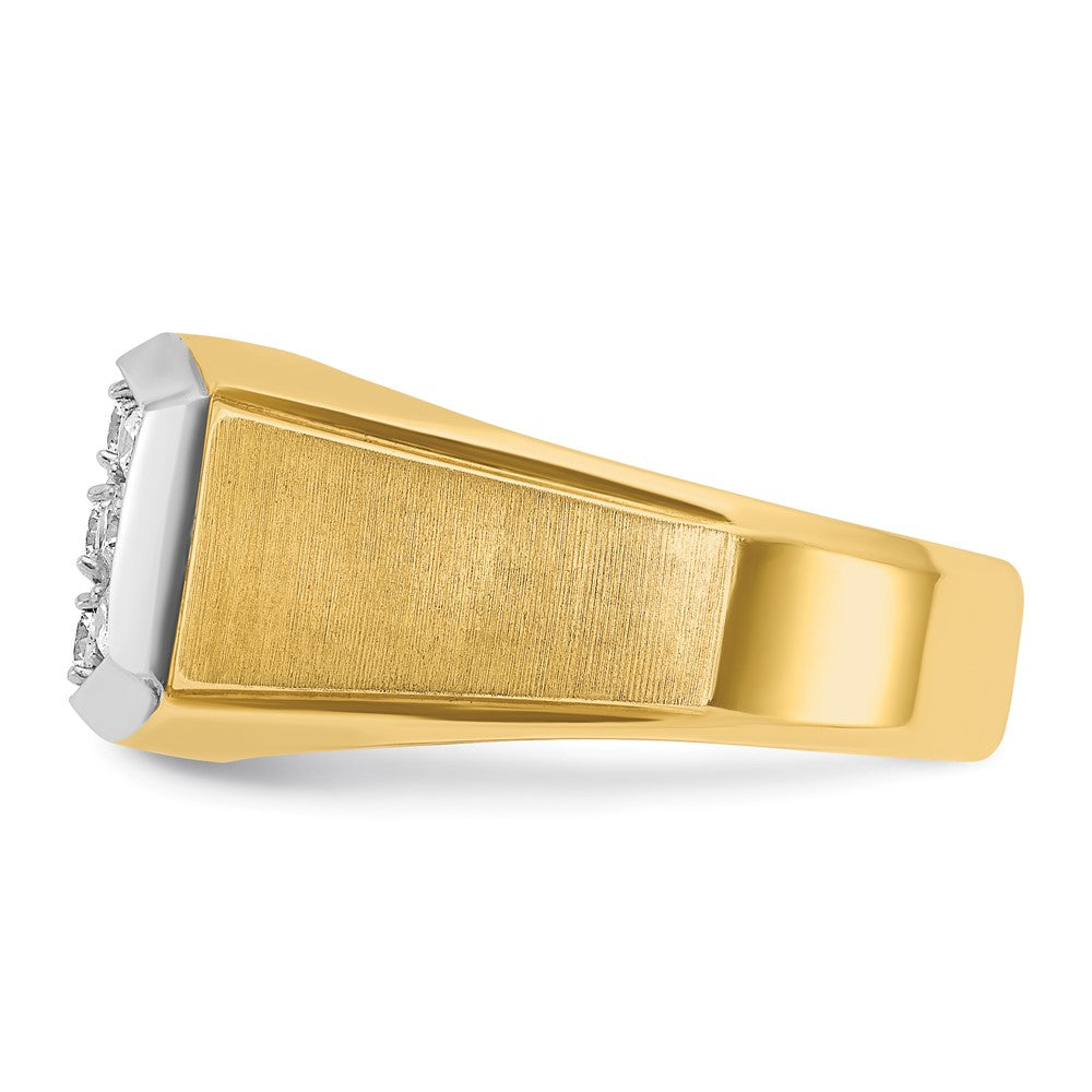 14K Gelbgold und Rhodium mit Weißrhodium Herren Satin 1K Diamant Komplettring