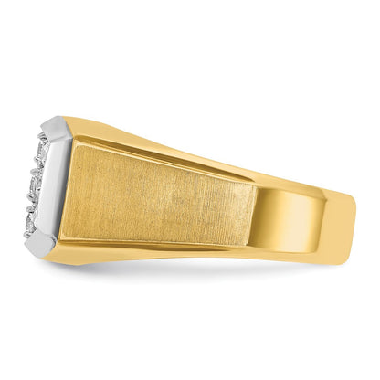 14K Gelbgold und Rhodium mit Weißrhodium Herren Satin 1K Diamant Komplettring