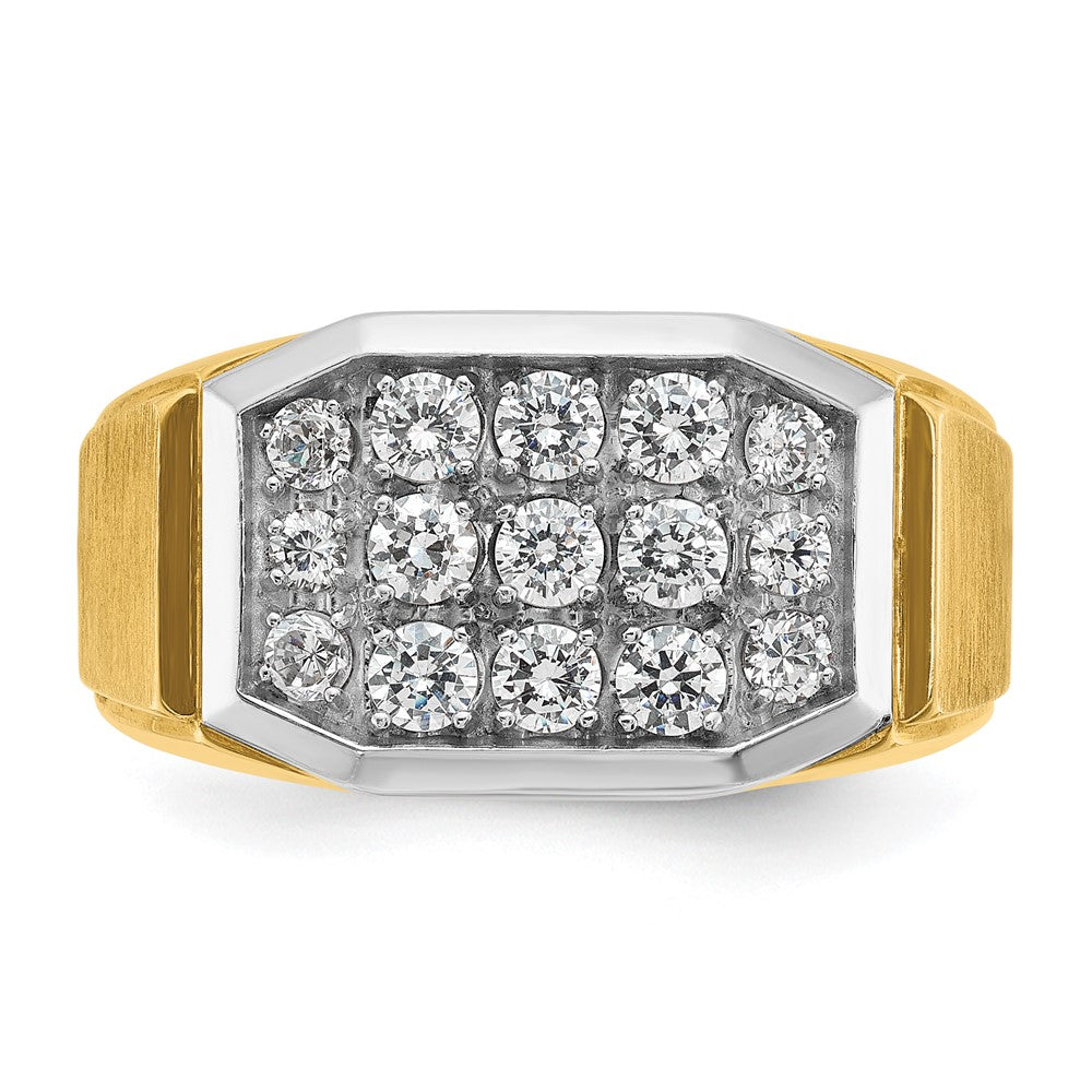 14K Gelbgold und Rhodium mit Weißrhodium Herren Satin 1K Diamant Komplettring