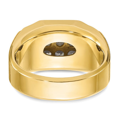 14K Gelbgold und Rhodium mit Weißrhodium Herren Satin 1K Diamant Komplettring