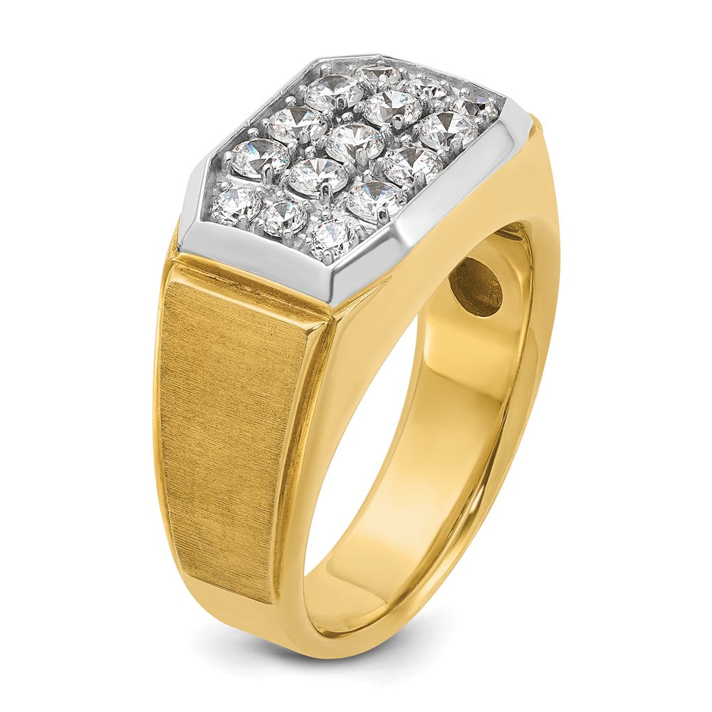 14K Gelbgold und Rhodium mit Weißrhodium Herren Satin 1K Diamant Komplettring