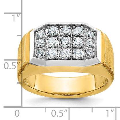 14K Gelbgold und Rhodium mit Weißrhodium Herren Satin 1K Diamant Komplettring