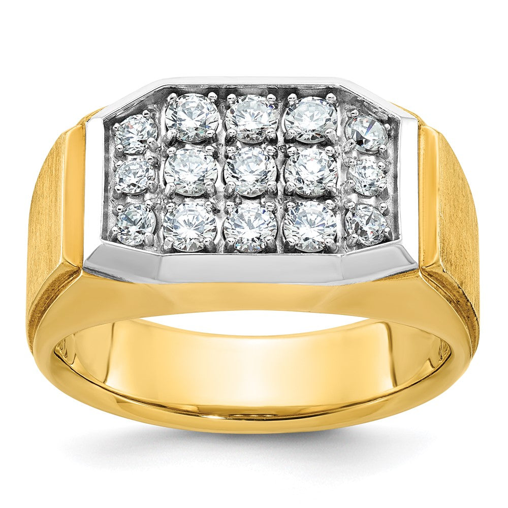 14K Gelbgold und Rhodium mit Weißrhodium Herren Satin 1K Diamant Komplettring