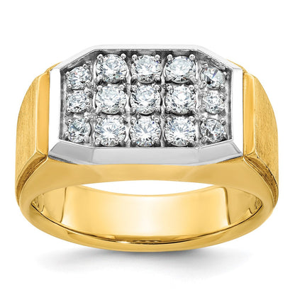 14K Gelbgold und Rhodium mit Weißrhodium Herren Satin 1K Diamant Komplettring