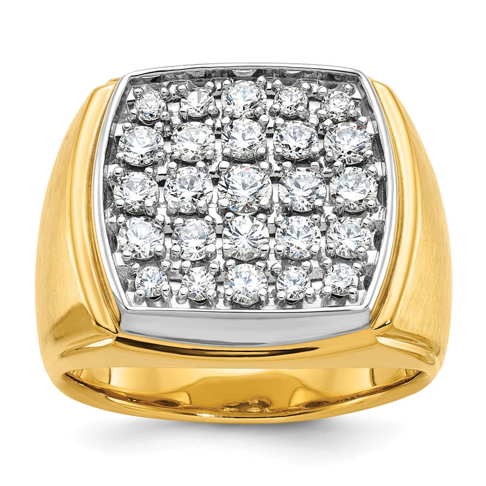 14K Bicolor Gold Herren-Diamantring, poliert und satiniert, komplett besetzt
