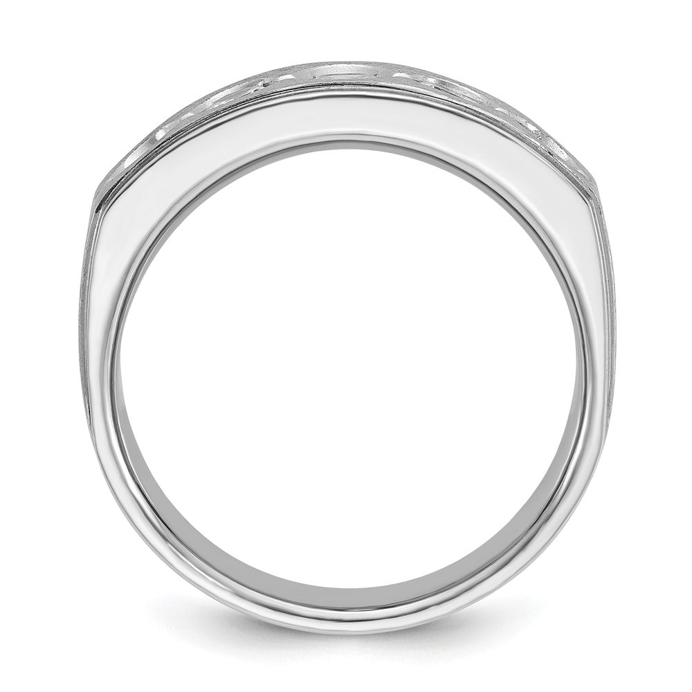 14K Weißgold Herren Ring mit poliertem und satiniertem Finish, 1K Diamant, komplett besetzt