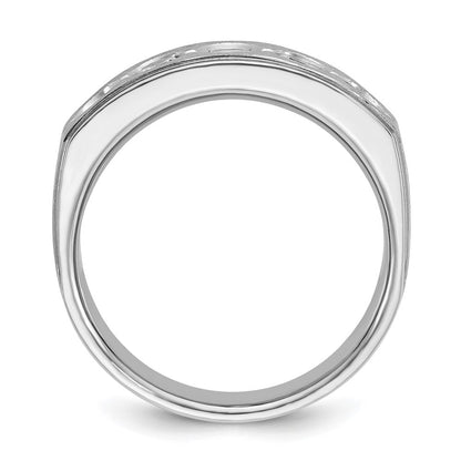 14K Weißgold Herren Ring mit poliertem und satiniertem Finish, 1K Diamant, komplett besetzt