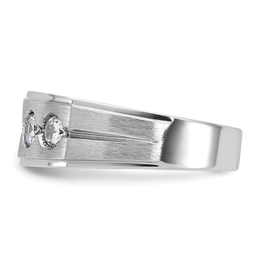 14K Weißgold Herren Ring mit poliertem und satiniertem Finish, 1K Diamant, komplett besetzt