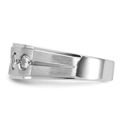 14K Weißgold Herren Ring mit poliertem und satiniertem Finish, 1K Diamant, komplett besetzt