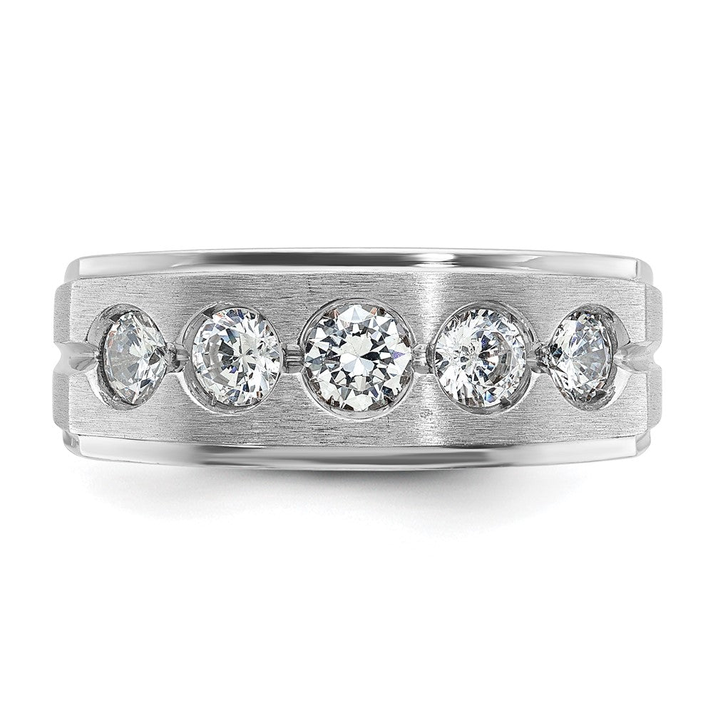 14K Weißgold Herren Ring mit poliertem und satiniertem Finish, 1K Diamant, komplett besetzt