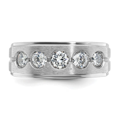 14K Weißgold Herren Ring mit poliertem und satiniertem Finish, 1K Diamant, komplett besetzt