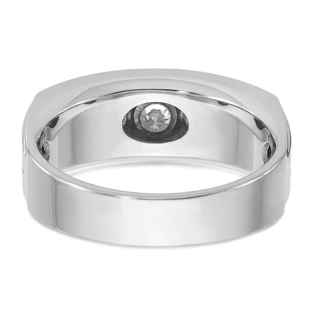 14K Weißgold Herren Ring mit poliertem und satiniertem Finish, 1K Diamant, komplett besetzt