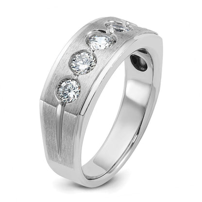 14K Weißgold Herren Ring mit poliertem und satiniertem Finish, 1K Diamant, komplett besetzt