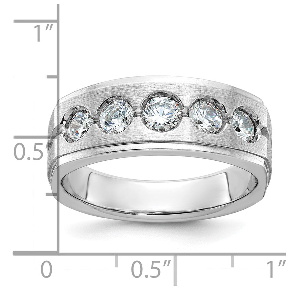 14K Weißgold Herren Ring mit poliertem und satiniertem Finish, 1K Diamant, komplett besetzt