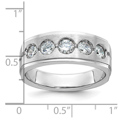 14K Weißgold Herren Ring mit poliertem und satiniertem Finish, 1K Diamant, komplett besetzt