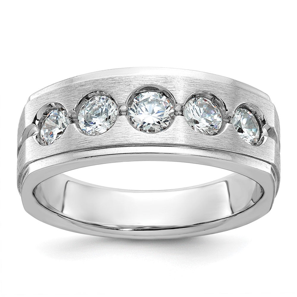 14K Weißgold Herren Ring mit poliertem und satiniertem Finish, 1K Diamant, komplett besetzt
