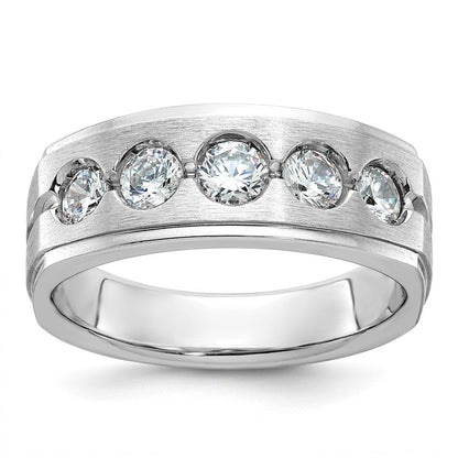 14K Weißgold Herren Ring mit poliertem und satiniertem Finish, 1K Diamant, komplett besetzt