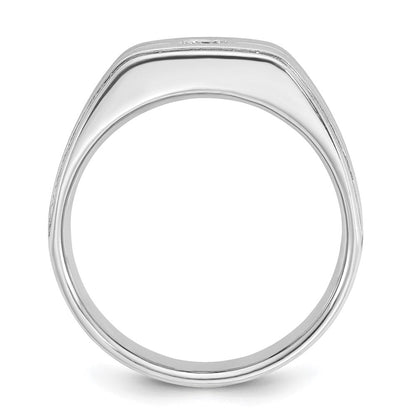 14K Weißgold Herren-Ring, poliert und satiniert, mit 0,2K Diamant, komplett besetzt