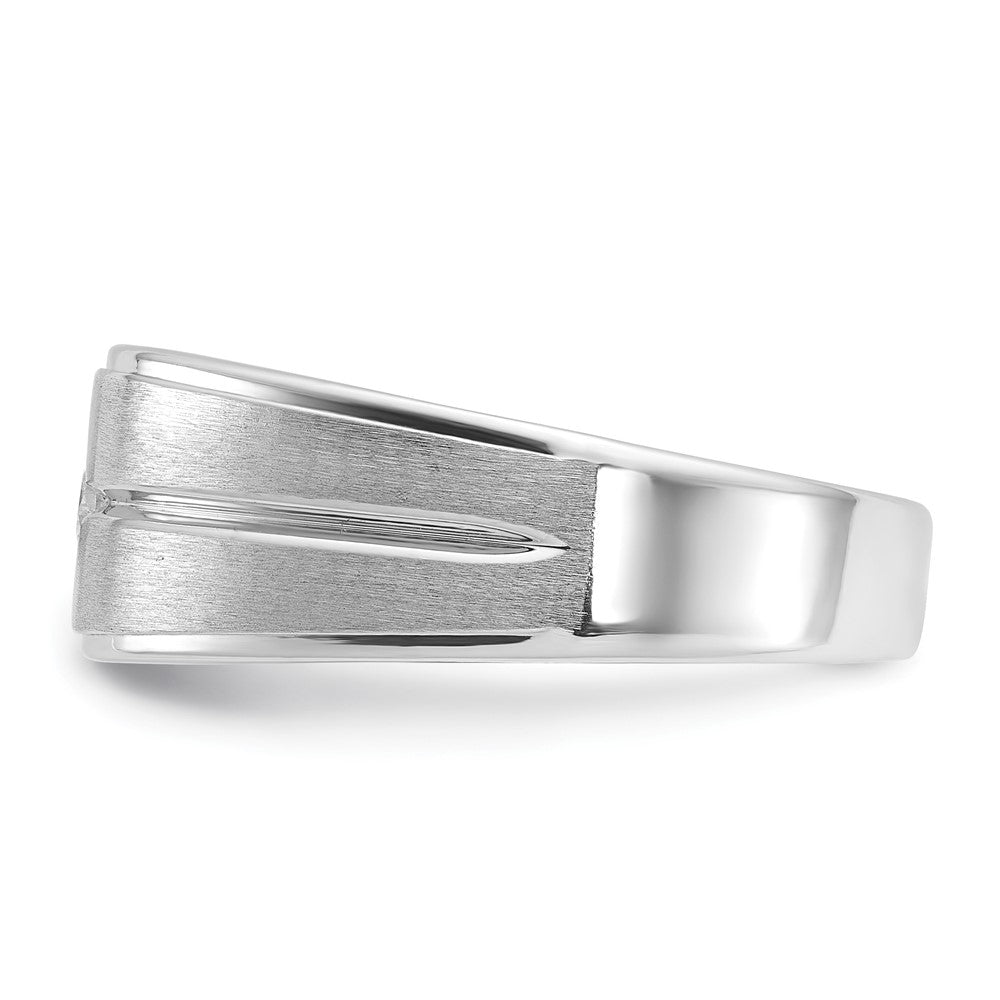 14K Weißgold Herren-Ring, poliert und satiniert, mit 0,2K Diamant, komplett besetzt