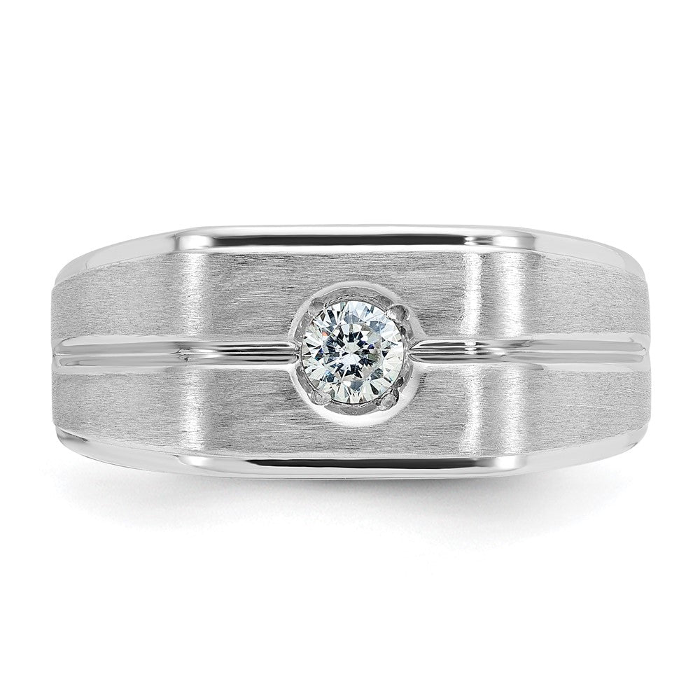 14K Weißgold Herren-Ring, poliert und satiniert, mit 0,2K Diamant, komplett besetzt