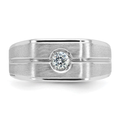 14K Weißgold Herren-Ring, poliert und satiniert, mit 0,2K Diamant, komplett besetzt